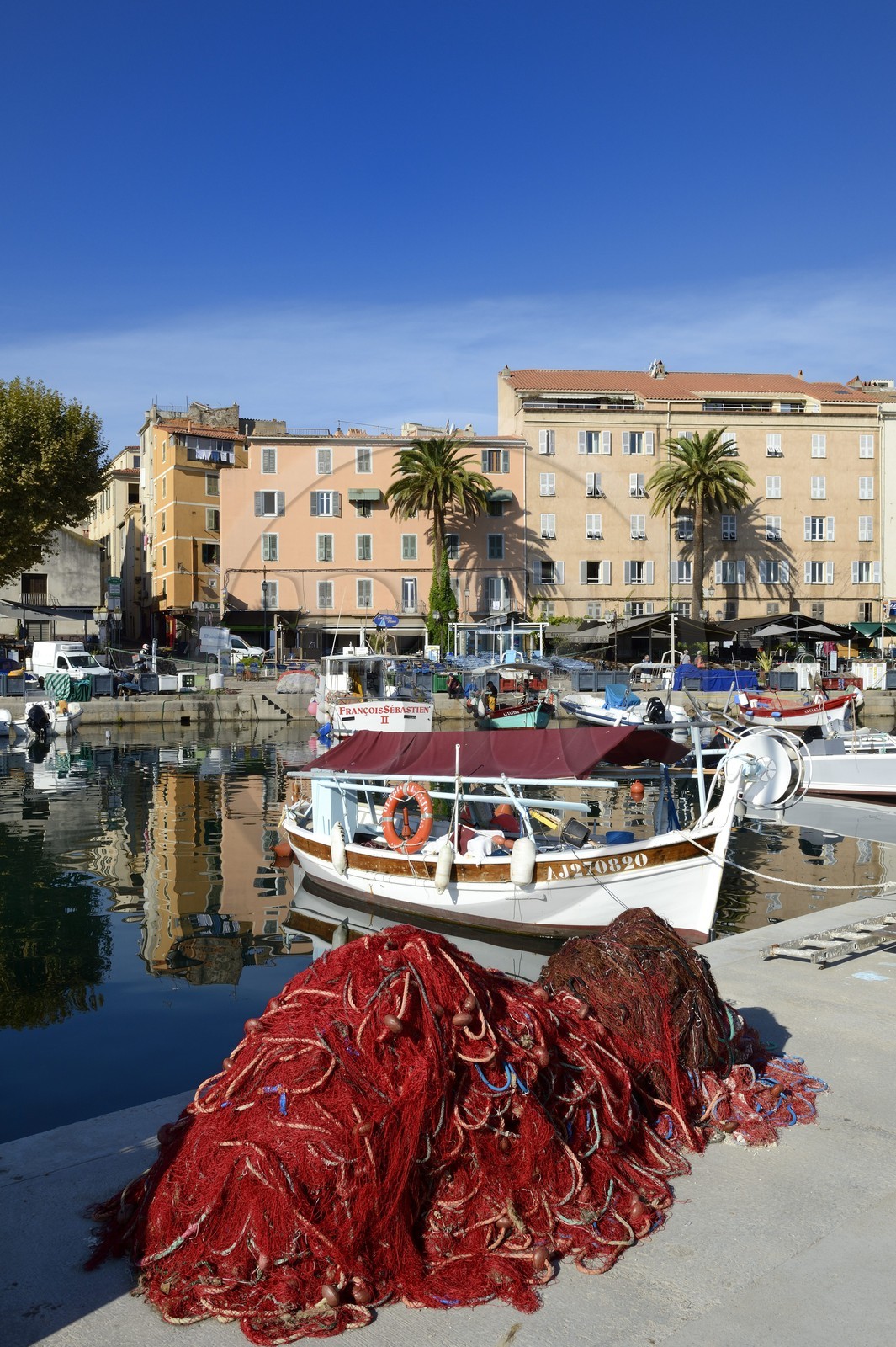 France, Corse du Sud, Ajaccio,  the Tino Rossi fishing harbour and the quai Napoleon