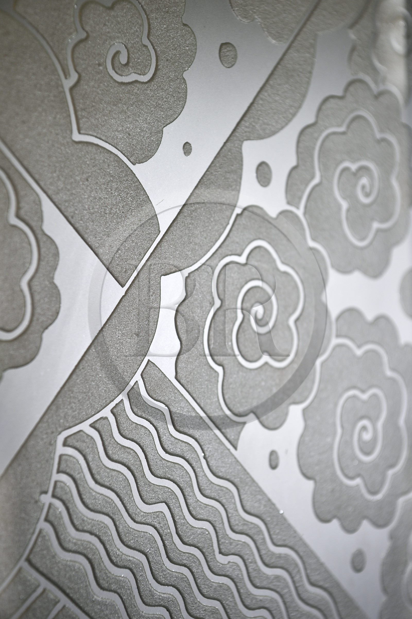 France, Pyrenees Atlantiques, Basque Country coast, Ciboure, the Villa Art Deco Leihorra by architect Joseph Hiriart 1926, detail of glasses on interior doors