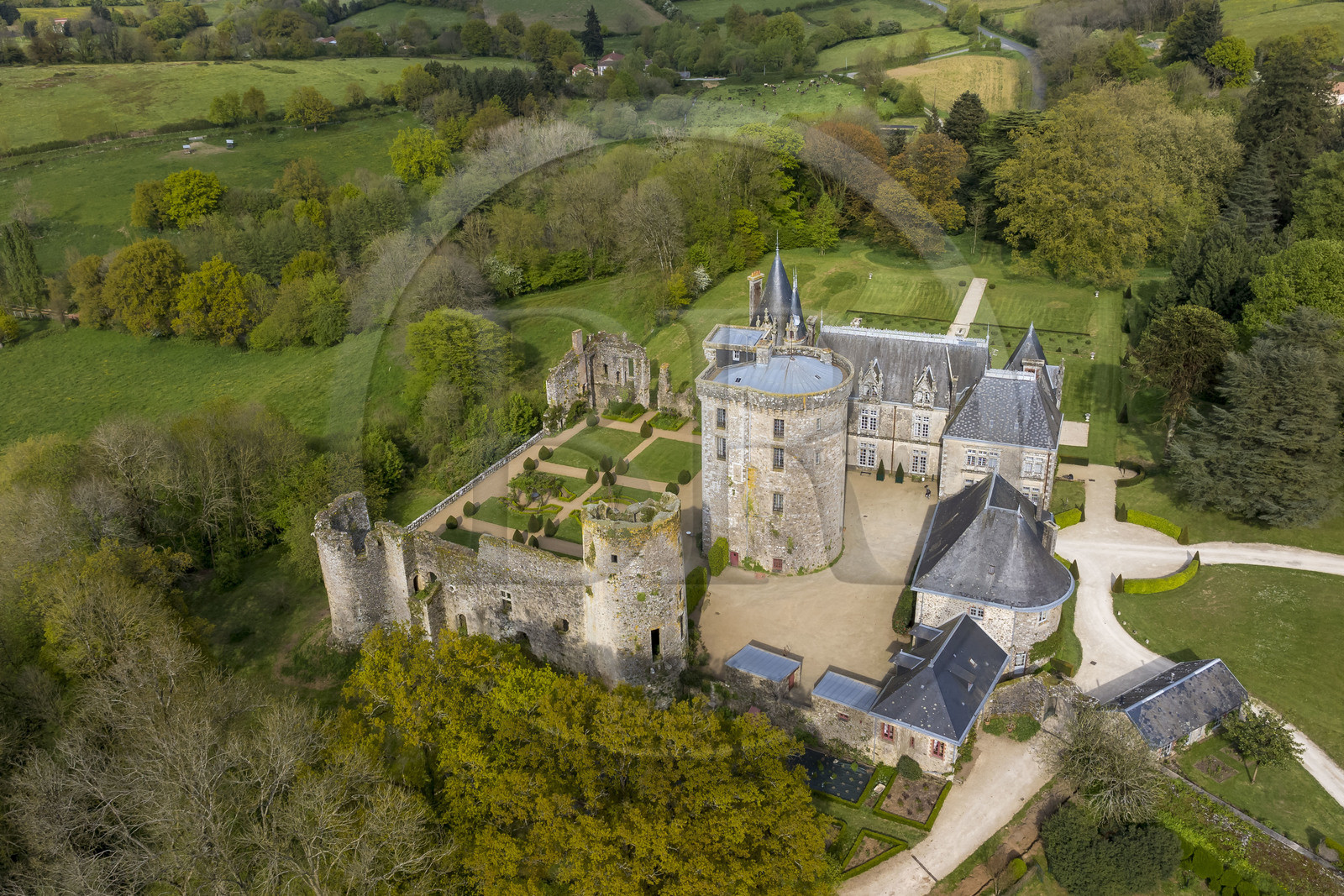 France, Vendee, Sèvremont, the Château de la Flocellière, gite and guest room (aerial view)