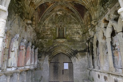 France, Cotes-d'Armor, Plouha, Kermaria an Iskuit chapel, polychrome wooden statues of the twelve apostles under the porch
