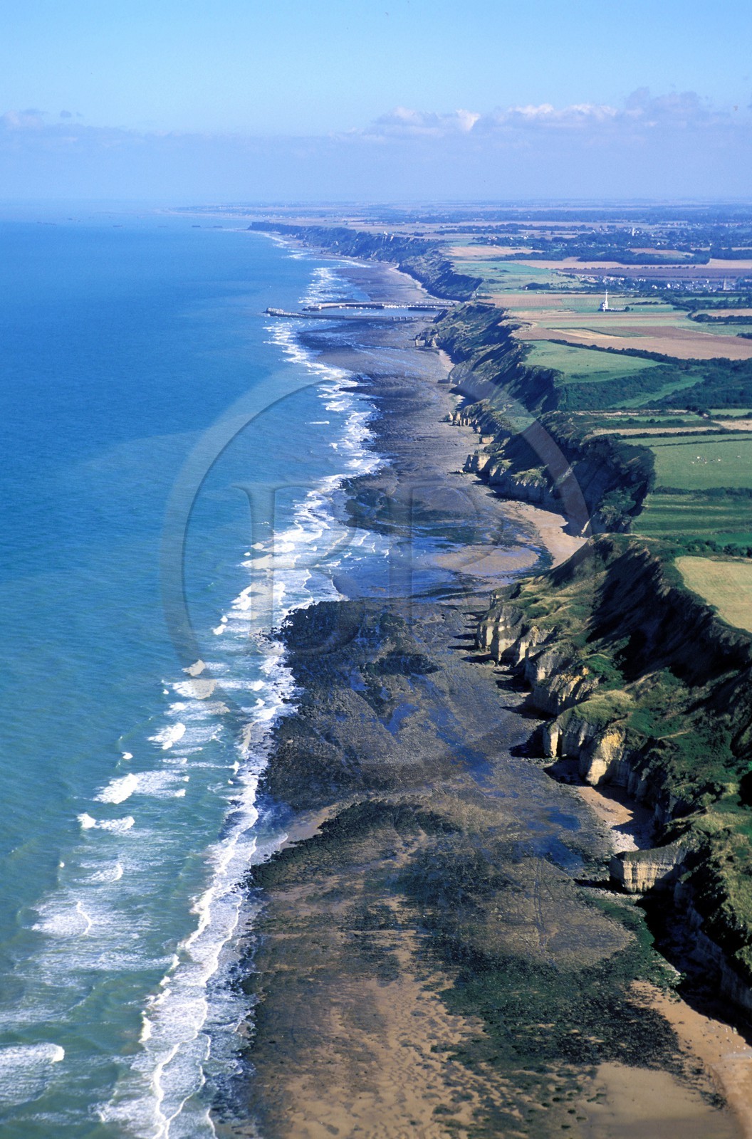 France, Calvados, Omaha beach, one of the beaches of the Normandy landings during the Second World War, towards Port en Bessin (aerial view)