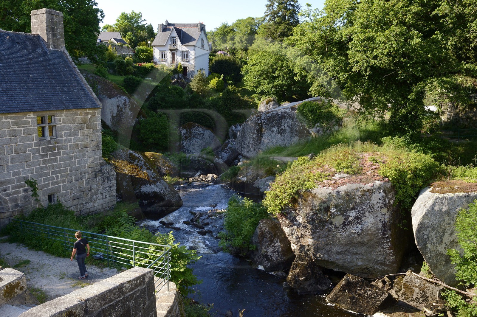 France, Finistere, Parc Naturel Regional d'Armorique (Armorique Natural Regional Park), Huelgoat, granitic chaos of the Huelgoat forest, Chaos of the Argent River just downstream of the mill