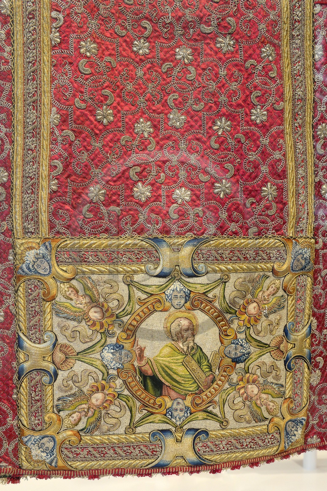 Spain, Extremadura, Guadalupe, Royal Monastery of Santa Maria de Guadalupe listed as World Heritage by UNESCO, Embroidery Museum, silk chasuble of the 16h century