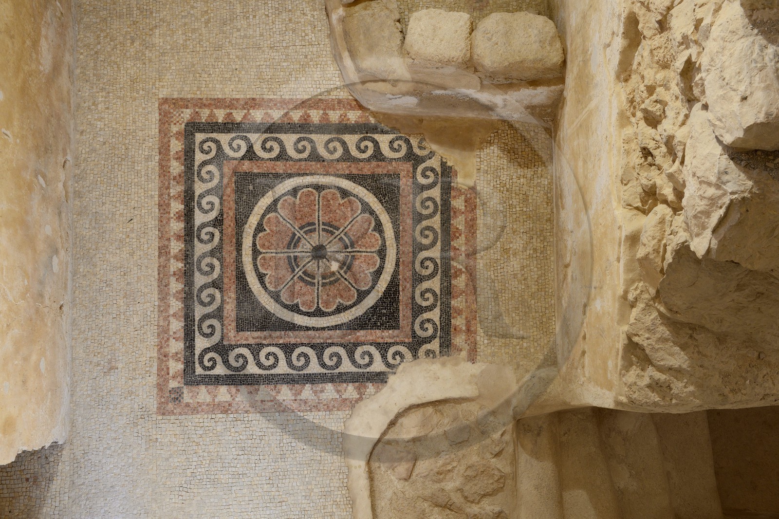 Israel, Negev Desert, Masada fortress, listed as World Heritage by UNESCO, Western palace, decorated with mosaic pavements it was used for receptions and accommodation of the guests of Herod