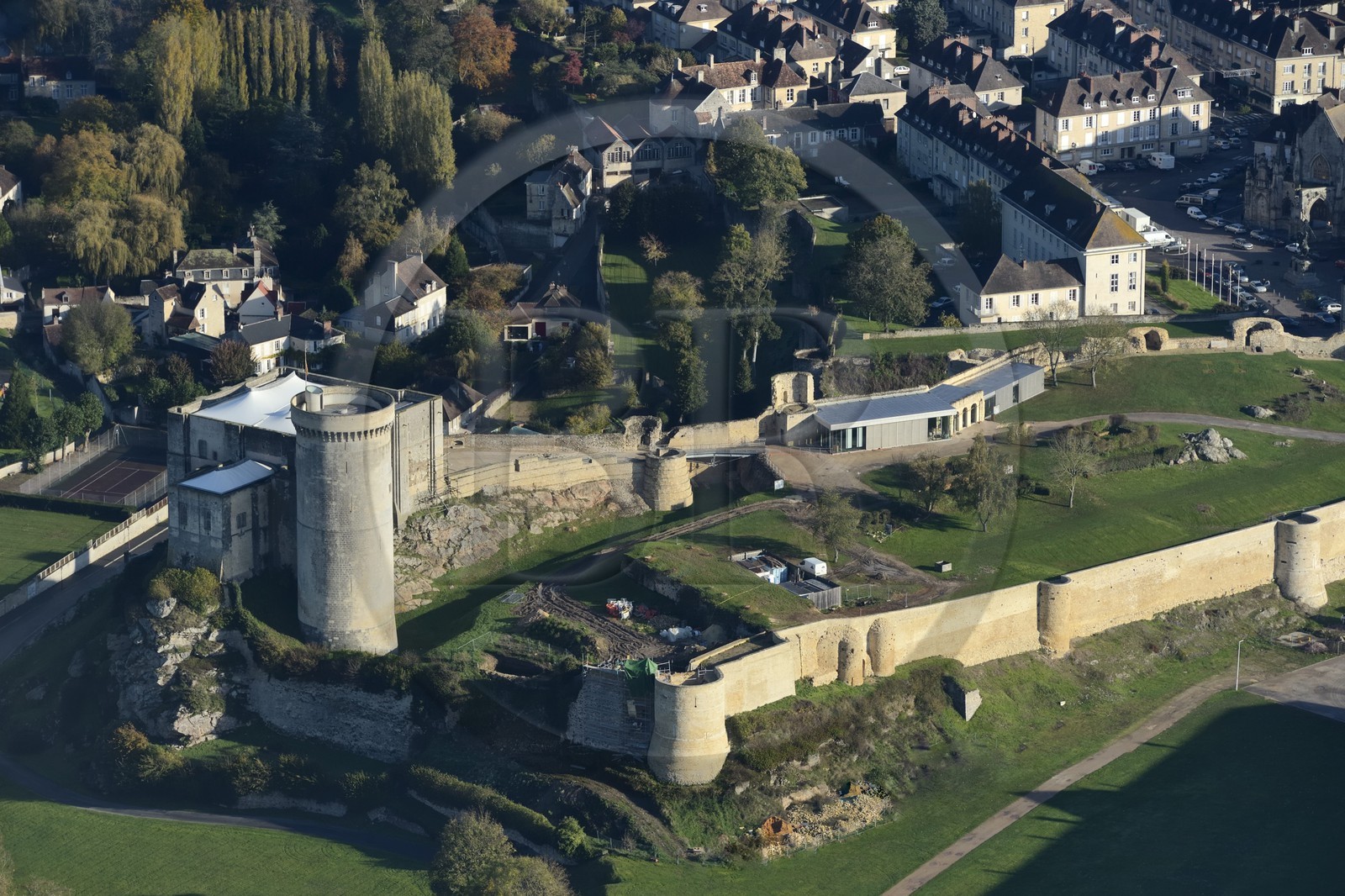France, Calvados, (aerial view), Falaise, William the Conqueror's castle (aerial view)