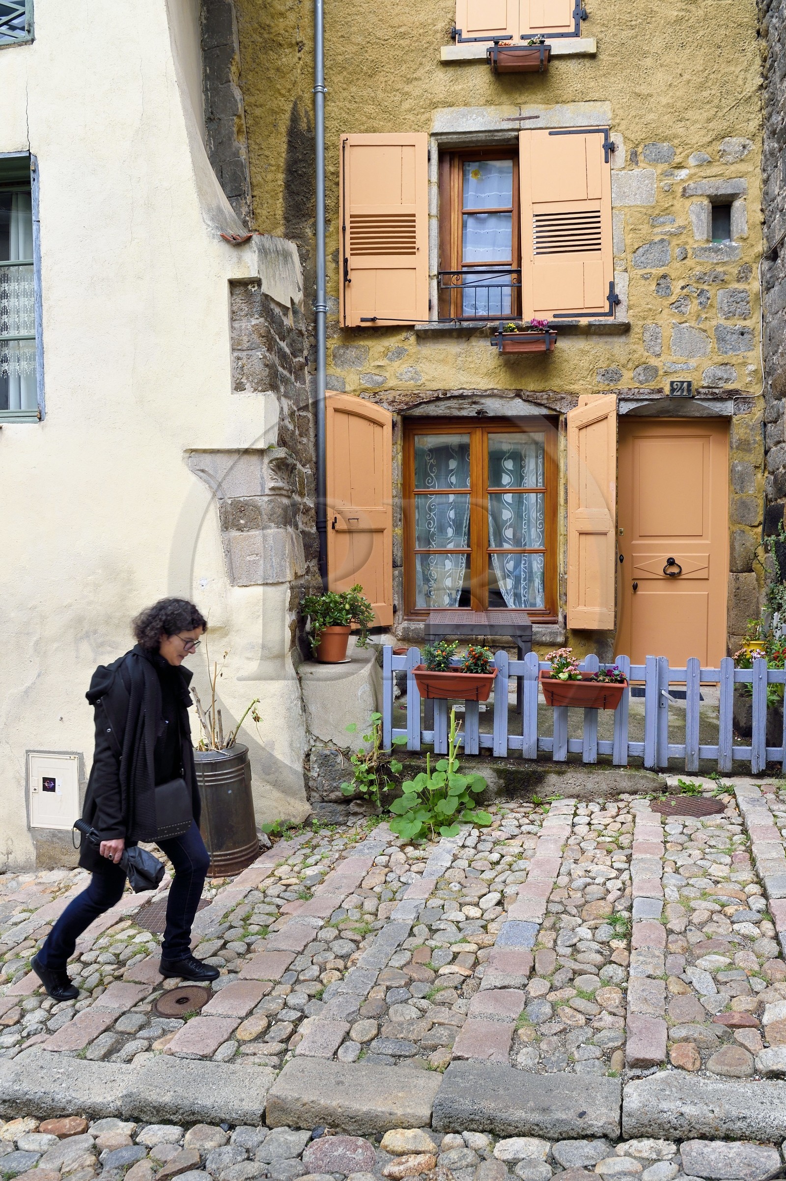 France, Haute Loire, Le Puy en Velay, Routes of Santiago de Compostela in France listed as World heritage by UNESCO, the rue des Tables leading to the Our Lady (Notre-Dame-de-l'Annunciation) cathedral and whose steps are cut for the steps of donkeys