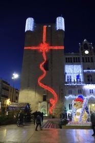 France, Aude, Narbonne, Narbonne Cathedral (Cathédrale Saint-Just-et-Saint-Pasteur de Narbonne) with Christmas decorations