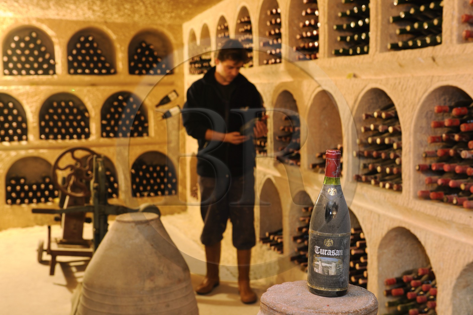 Turquie, Anatolie Centrale, province de Nevsehir, Cappadoce classée Patrimoine Mondial de l'UNESCO, Ürgüp, caves troglodytiques du producteur de vin Turasan