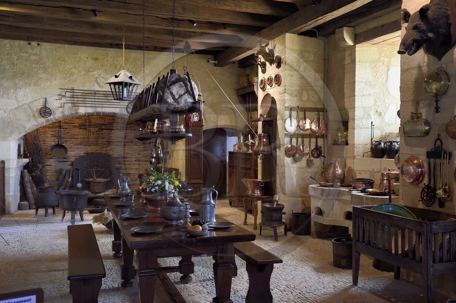 France, Dordogne (24), Périgord Noir, vallée de la Dordogne, Sainte-Mondane, le chateau de Fénelon, la cuisine