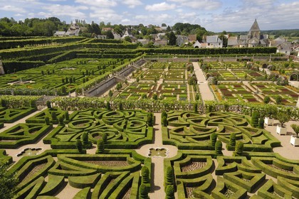 France, Indre-et-Loire (37), vallée de la Loire classée Patrimoine Mondial de l'UNESCO, les jardins à la française du château de Villandry, propriété d'Angélique et Henri Carvallo