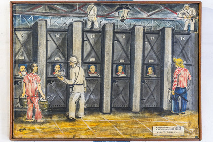 France, Guyane, Cayenne, musée départemental Alexandre-Franconie, peintures réalisées par un bagnard, Francis Lagrange dit Flag, condamné pour escroquerie et faux monnayage mais qui était aussi faussaire et artiste, elles retracent la vie (et le mort) au bagne