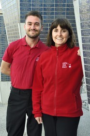 France, Calvados, Courseulles sur Mer, Juno Beach Centre, Leigh Hunter young Canadian volunteers animating the museum dedicated to Canada's role during the Second World War, plaques listing the museum donors