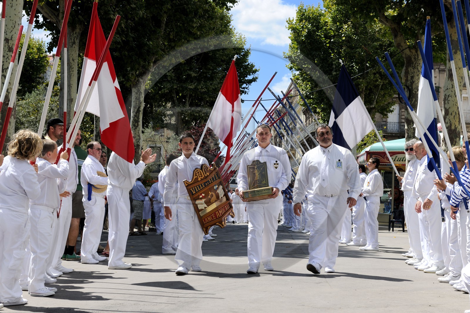 France, Herault, Sete, Fete de la Saint Louis (St Louis's feast), parade of the water jousters
