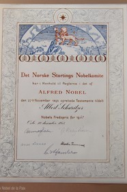 Gabon, Moyen-Ogooué Province, Lambaréné, Albert Schweitzer Hospital, copy of the 1952 Albert Schweitzer Nobel Prize