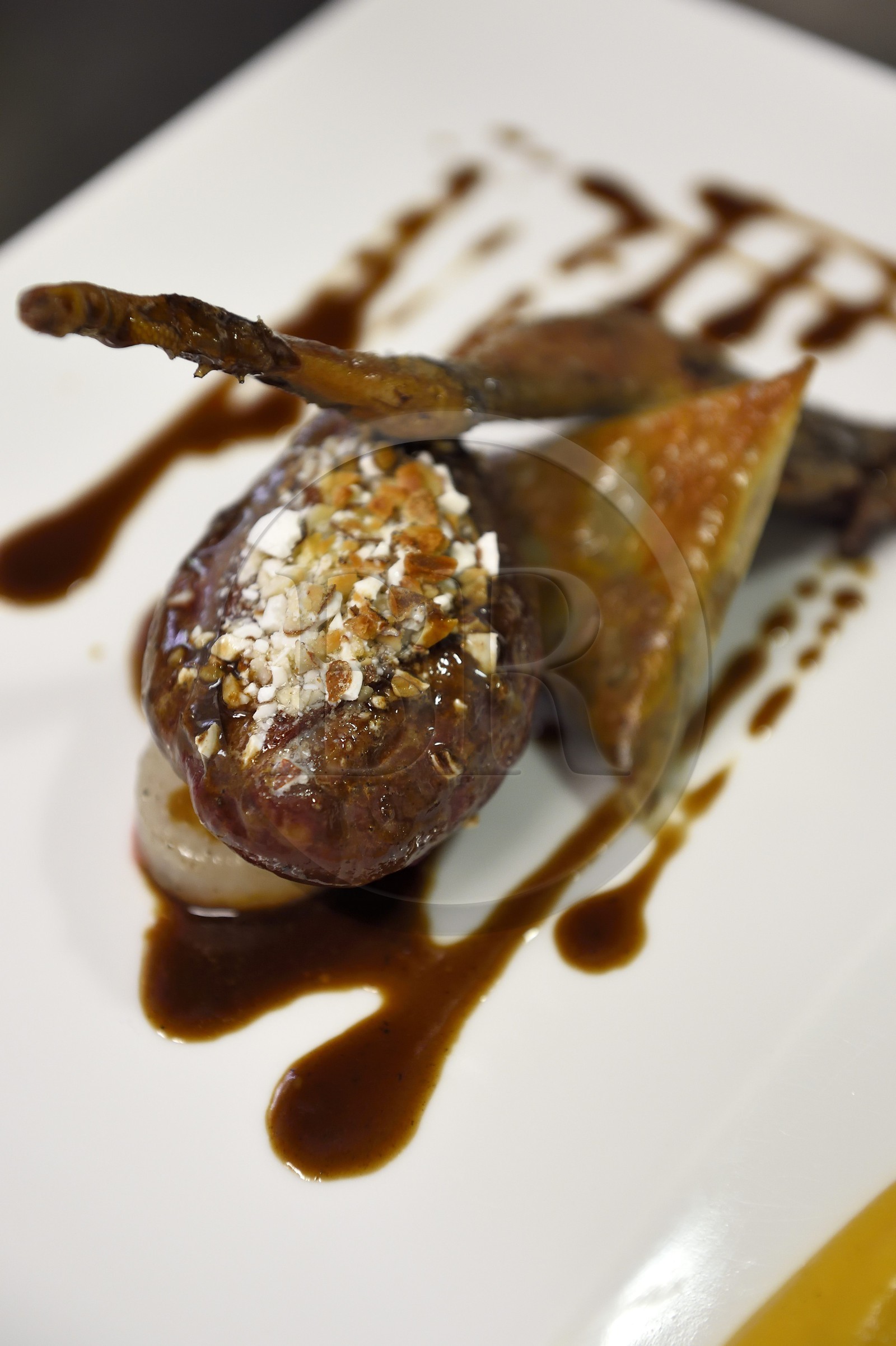 France, Dordogne (24), Périgord Blanc, Périgueux, pigeon roti cuisiné par le chef Eric Vidal du restaurant l'Essentiel