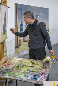 France, the painter Xiao Fan Ru in his workshop in Les Lilas near Paris