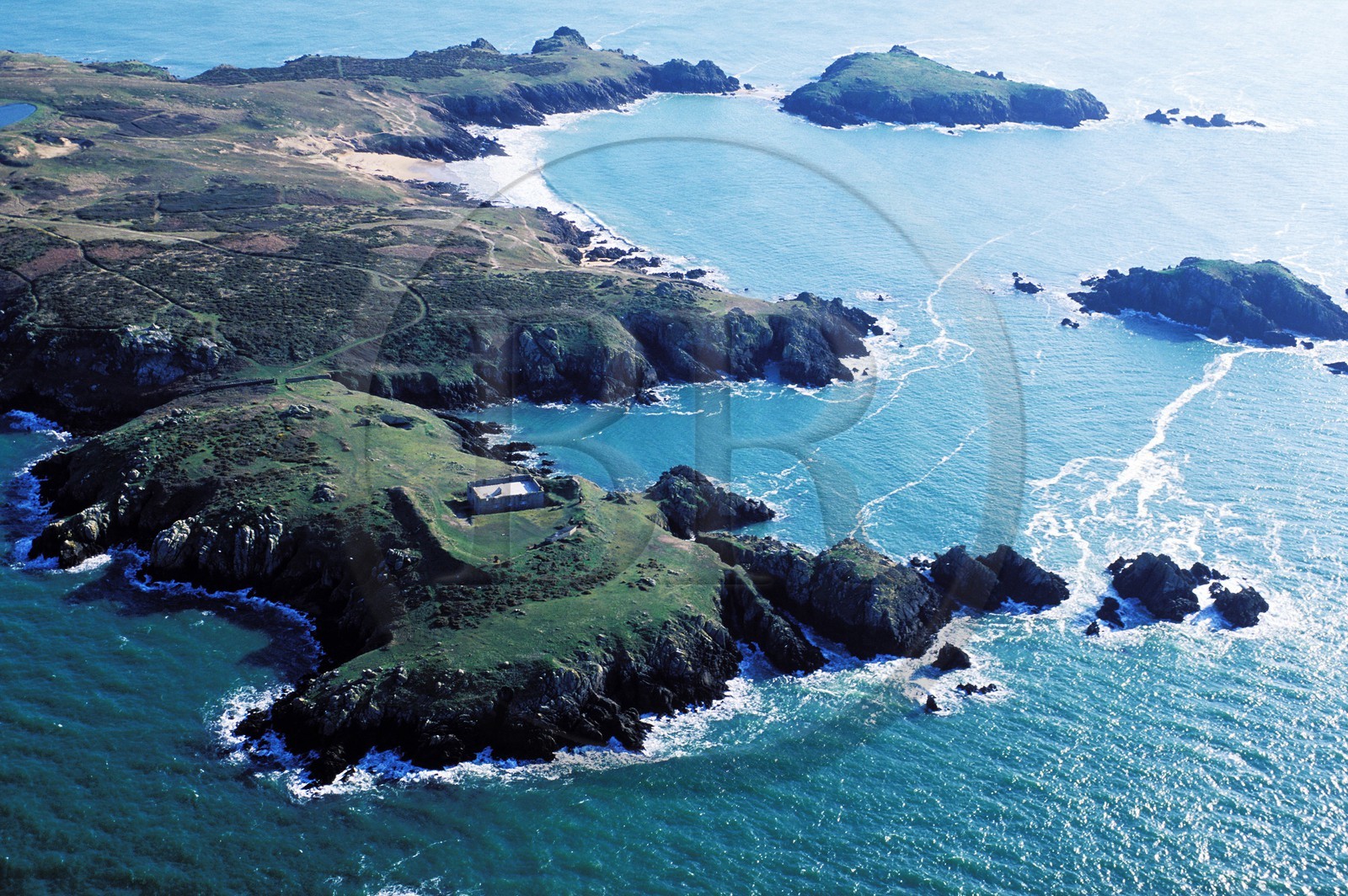France, Morbihan, Houat island, an old battery on the West coast (aerial view)