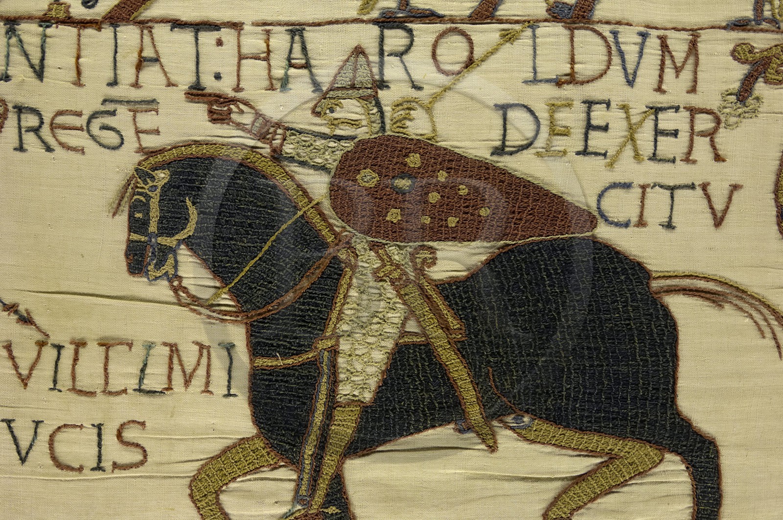 France, Calvados, Bayeux, tapestry museum, Bayeux tapestry, tapestry of Queen Mathilde listed as Memory of the World by UNESCO telling the story of England's invasion by William the Conqueror