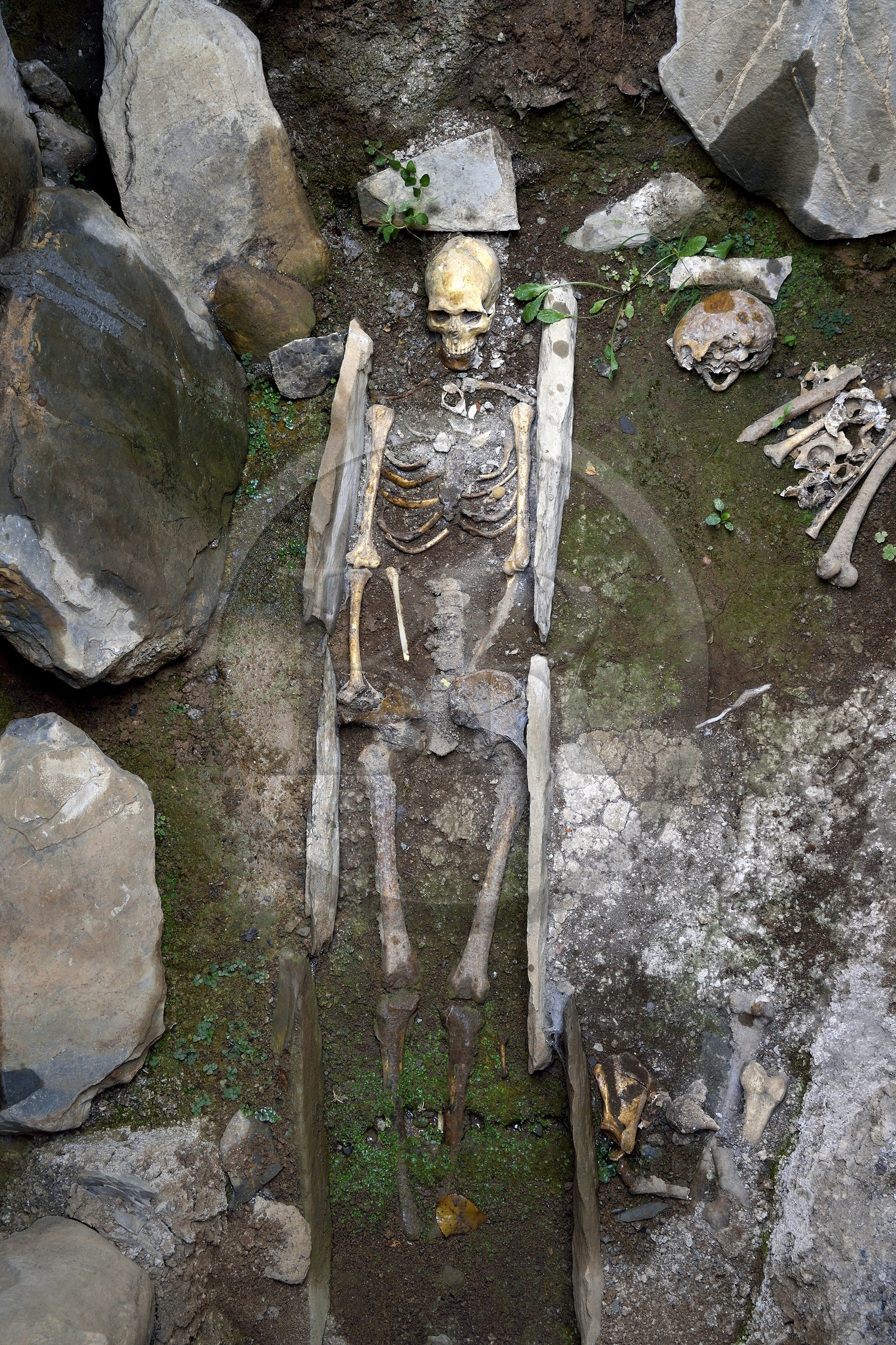 Azerbaijan, Shaki region, Kish, Albanian-Udi Church of St. Elisey the Apostle, skeletons of the crypt