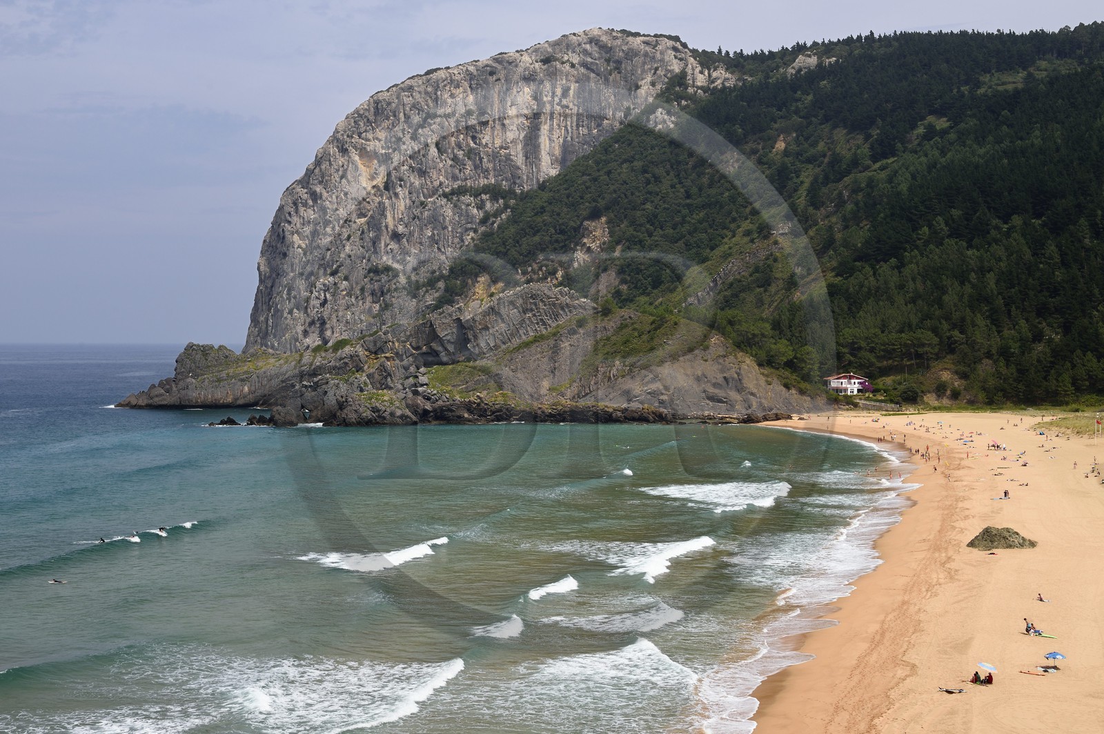 Espagne, Pays basque espagnol, Biscaye, région de Gernika-Lumo, Réserve de biosphère d'Urdaibai, Ibarrangelu,  plage de Laga et le cap d'Ogono (279 m) en arrière plan