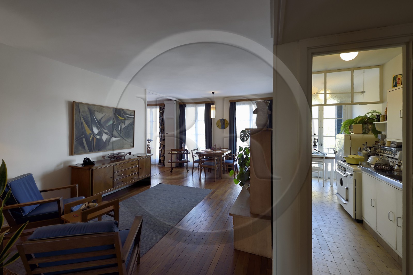 France, Seine-Maritime (76), Le Havre, Centre-ville reconstruit du Havre par Auguste Perret classé Patrimoine Mondial de l'UNESCO, Maison du Patrimoine atelier Perret, appartement temoin de la reconstuction, agencé et meublé année 1950