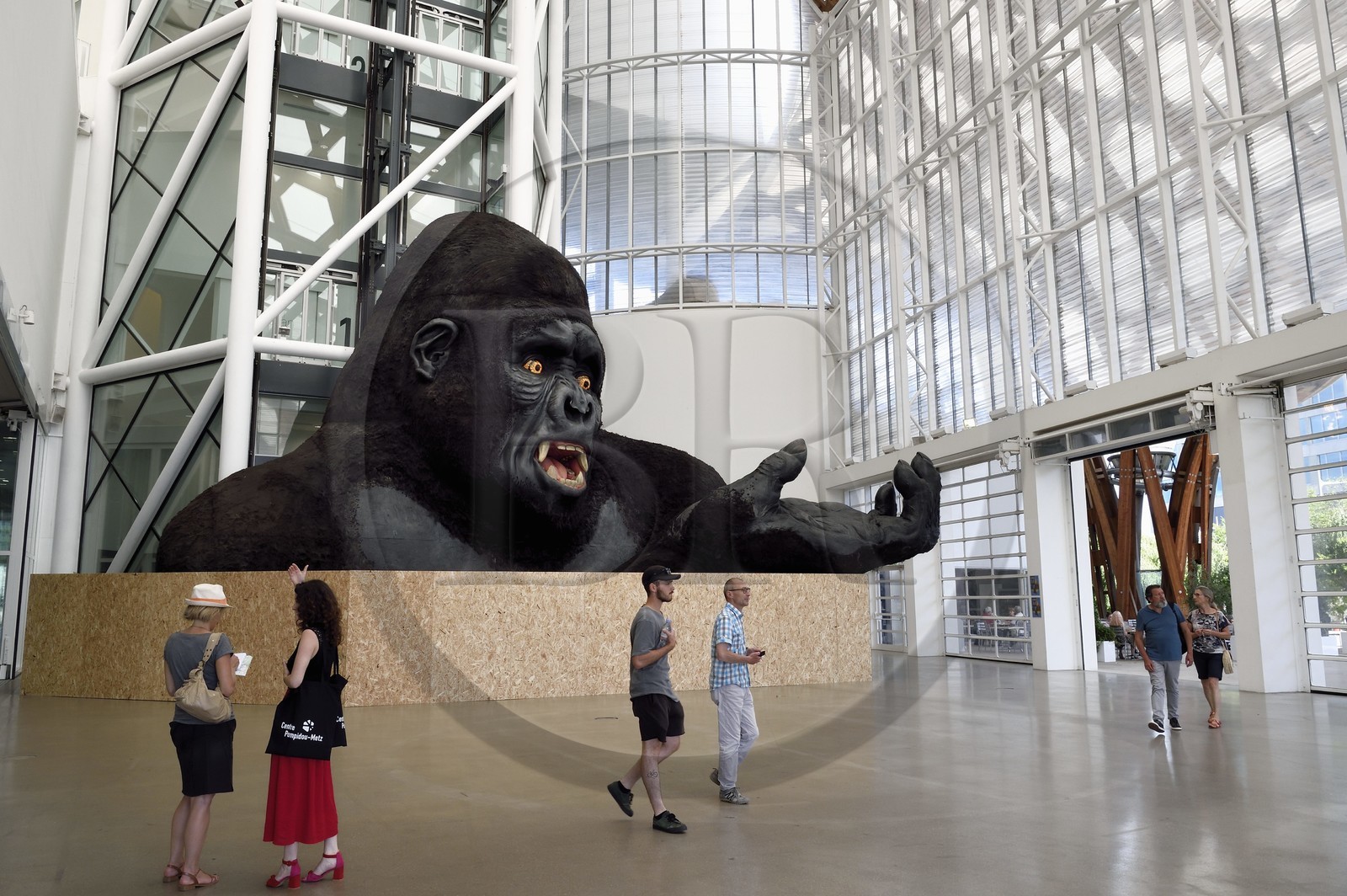 France, Moselle, Metz, Amphitheatre district, Centre Pompidou Metz, art center designed by architects Shigeru Ban and Jean de Gastines, King Kong decor element of the Paris National Opera by Malgorzata Szczesniak