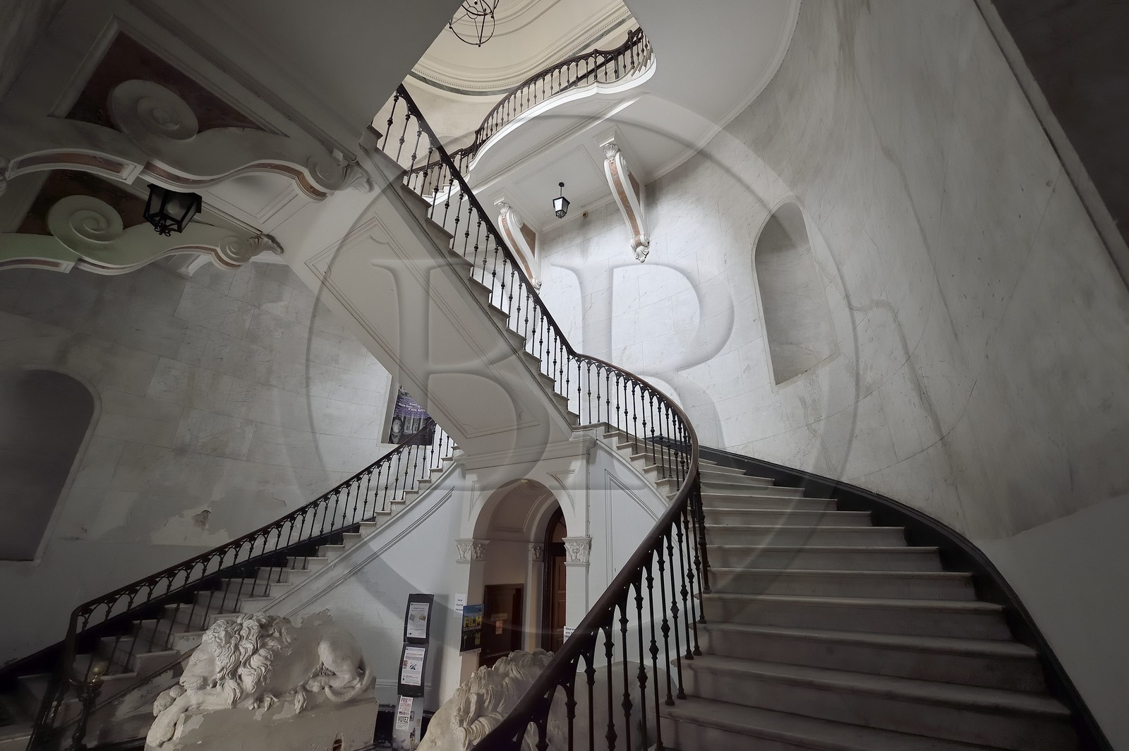 France, Corse du Sud, Ajaccio, the Fesch library main staircase in the Fesch palace