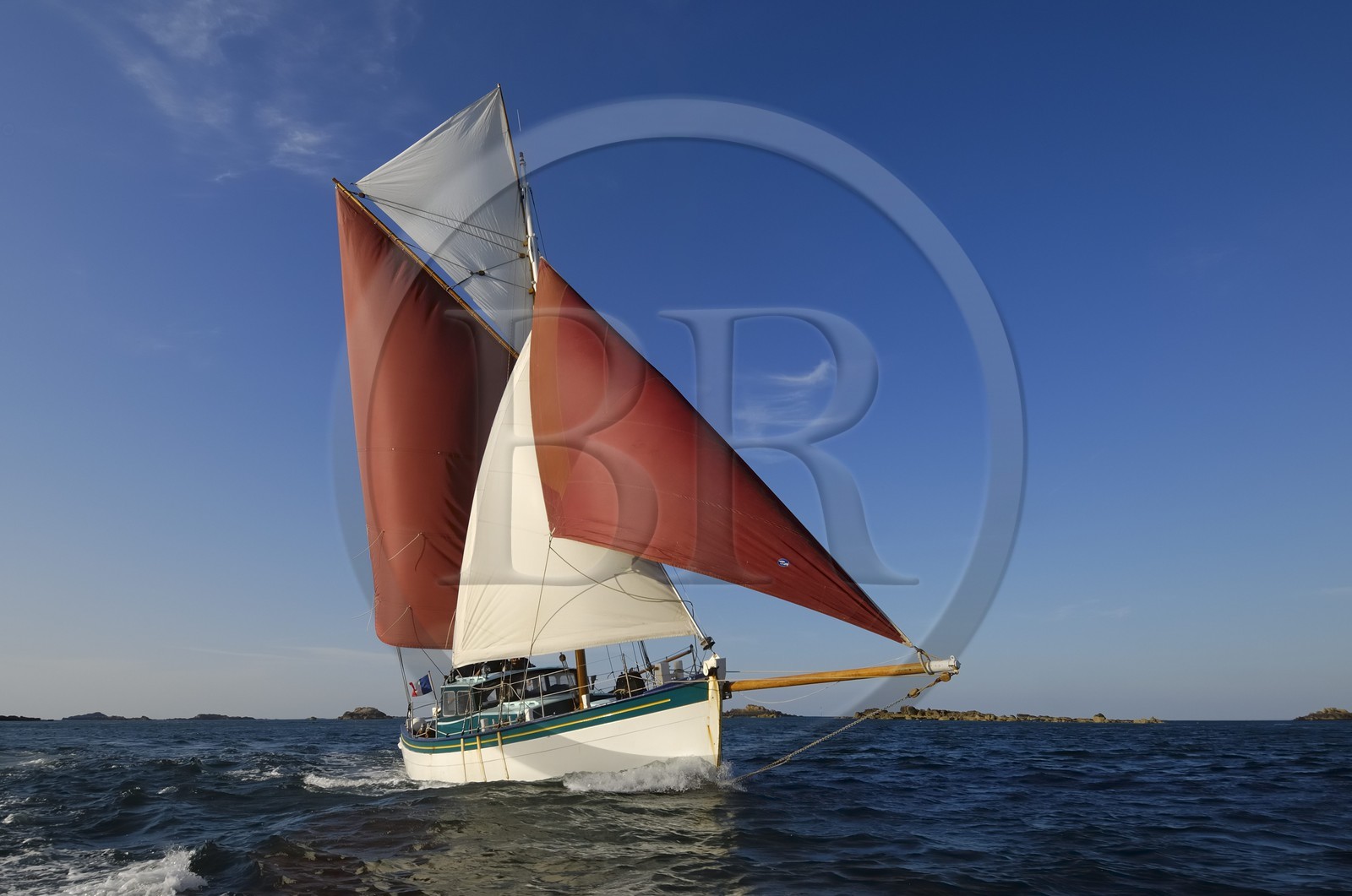 France, Manche (50), archipel des îles Chausey, le Courrier des Iles dessiné par le peintre de la marine Marin Marie