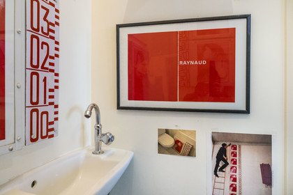 France, Paris, visual artist Jean-Pierre Raynaud in his studio apartment, inside the toilets, one of the artist's most intimate places of refuge where he can be close to some of his historical works that are dear to him