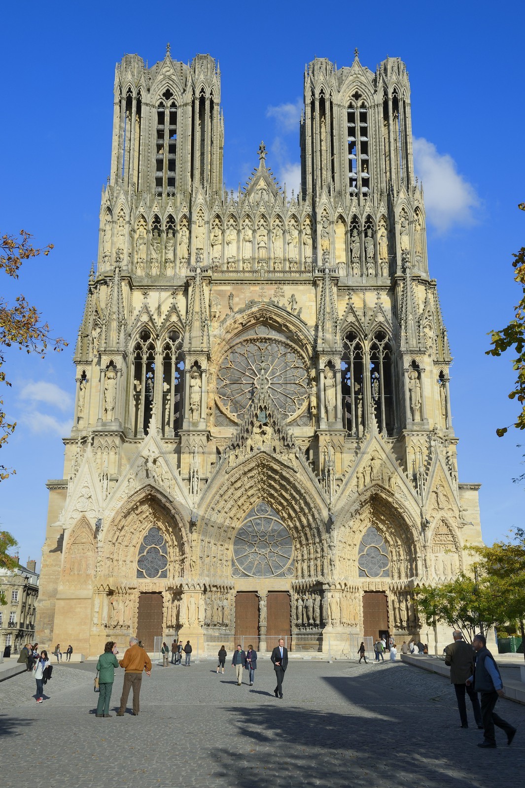France, Marne, Reims, Notre-Dame de Reims cathedral, listed as World Heritage by UNESCO, the western facade and the square
