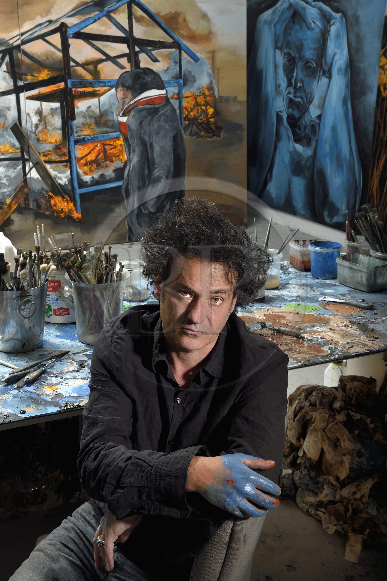 France, Val-de-Marne (94), Yvry-sur-Seine, Atelier de Fred Kleinberg, travail pour l'exposition Odyssée