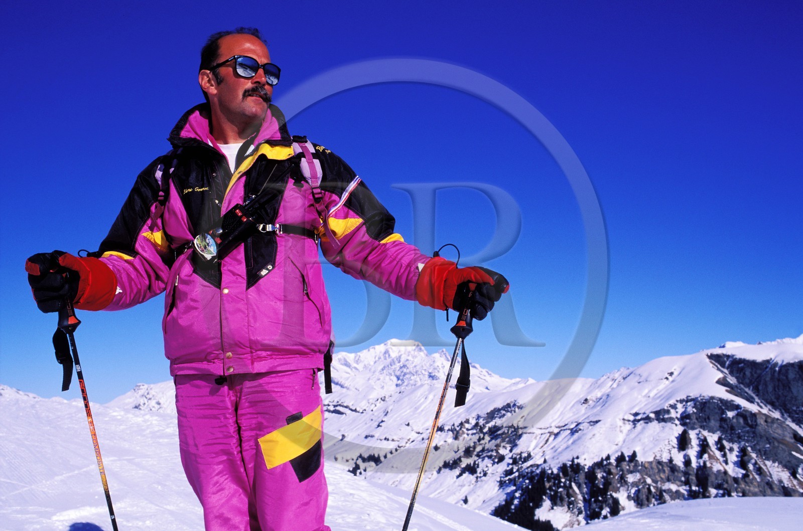 France, Savoie, Serge Blanc Gonnet, ski run supervisor in winter, on the ski slopes of the Beaufortin