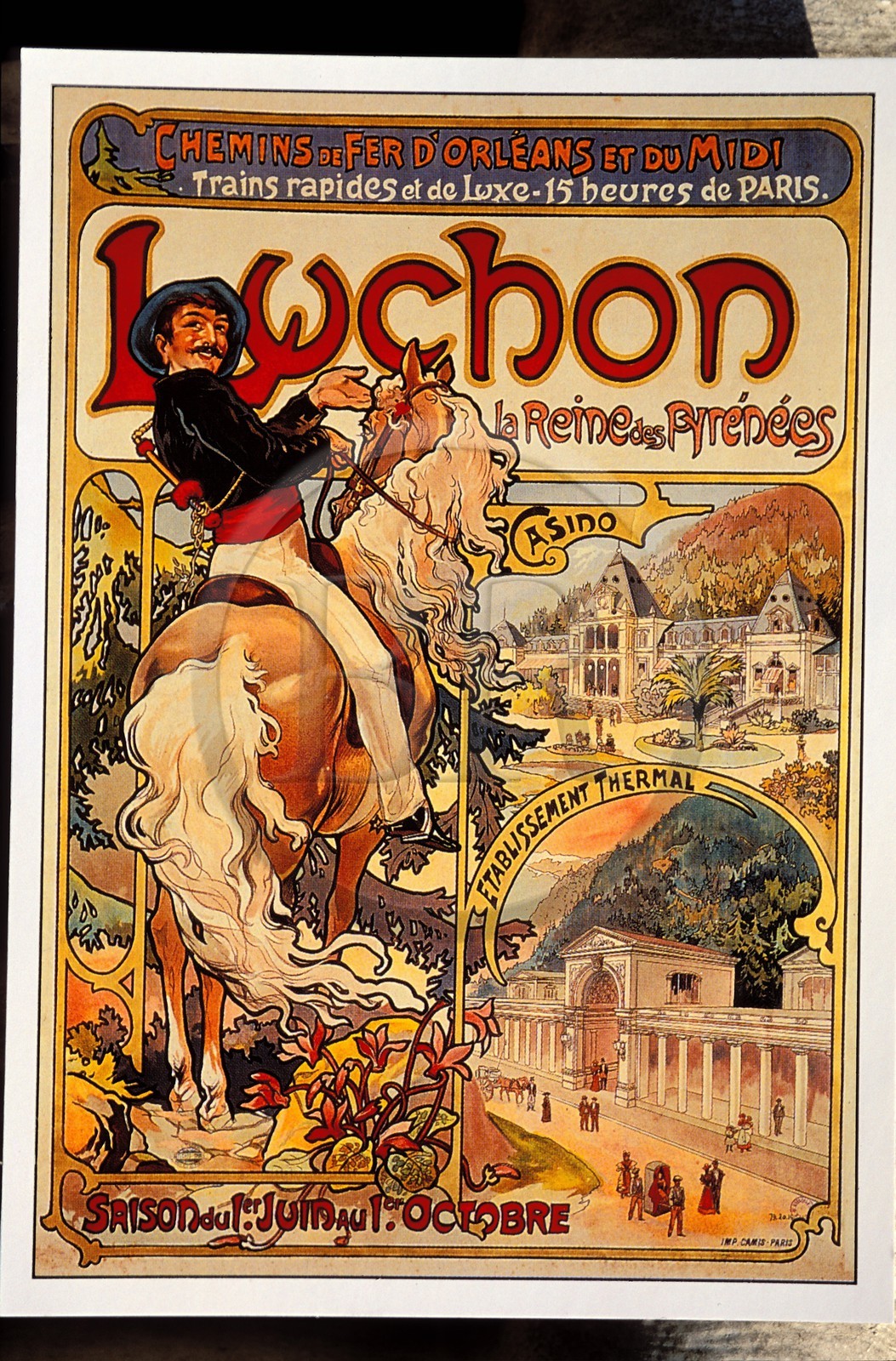 France, Haute-Garonne (31), ancienne affiche de promotion de Bagnères-de-Luchon par les chemins de fer