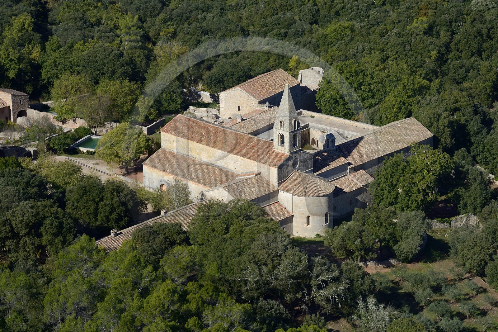 France, Var, the Thoronet cistercian abbey (aerial view)