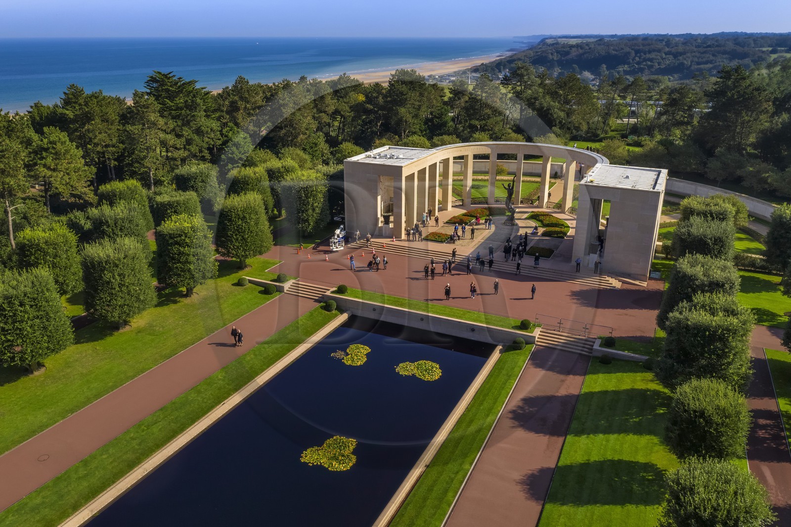France, Calvados, Colleville sur Mer, the Normandy Landings Beach, Normandy American Cemetery and Memorial, Omaha Beach in the background