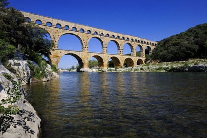 France, Gard (30), le Pont du Gard classé Patrimoine Mondial de l'UNESCO, aqueduc romain qui enjambe le Gardon