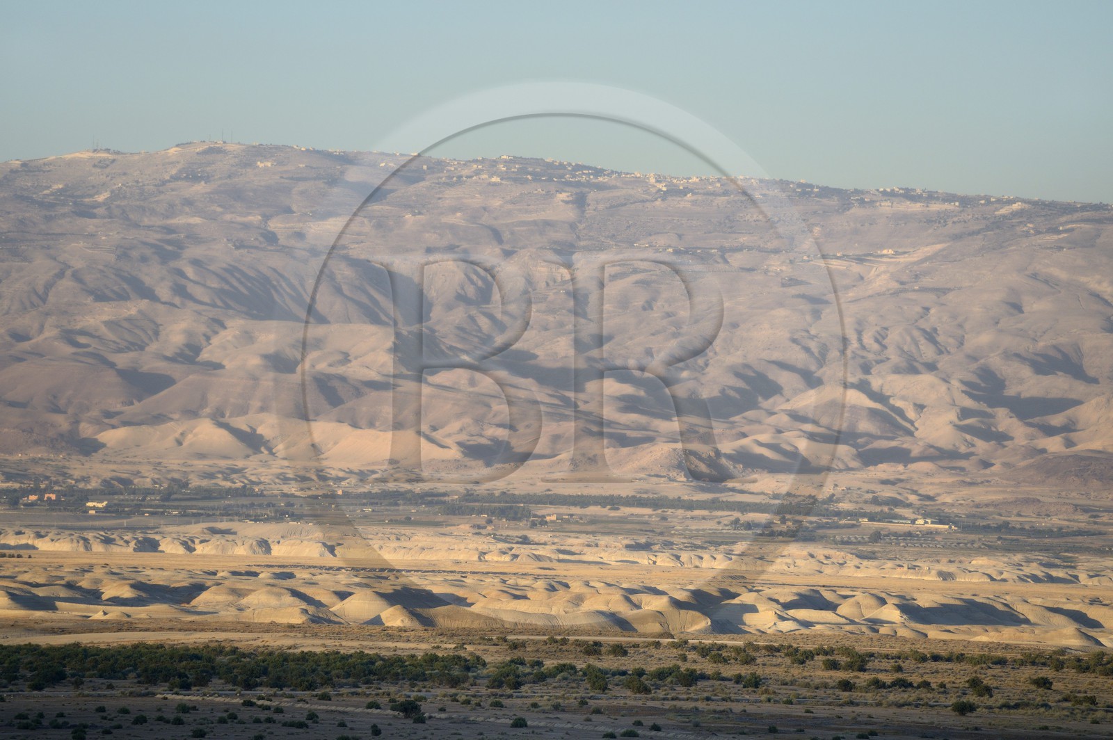 Israel, Northern District, Lower Galilee, the Jordan River valley and the mountains of Jordan in the background