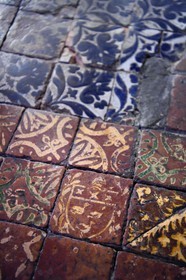 France, Calvados, Pays d'Auge, 15th and 16th century Saint Germain de Livet Castle labeled Museum of France, Louis XV salon, 16th century tiled floor