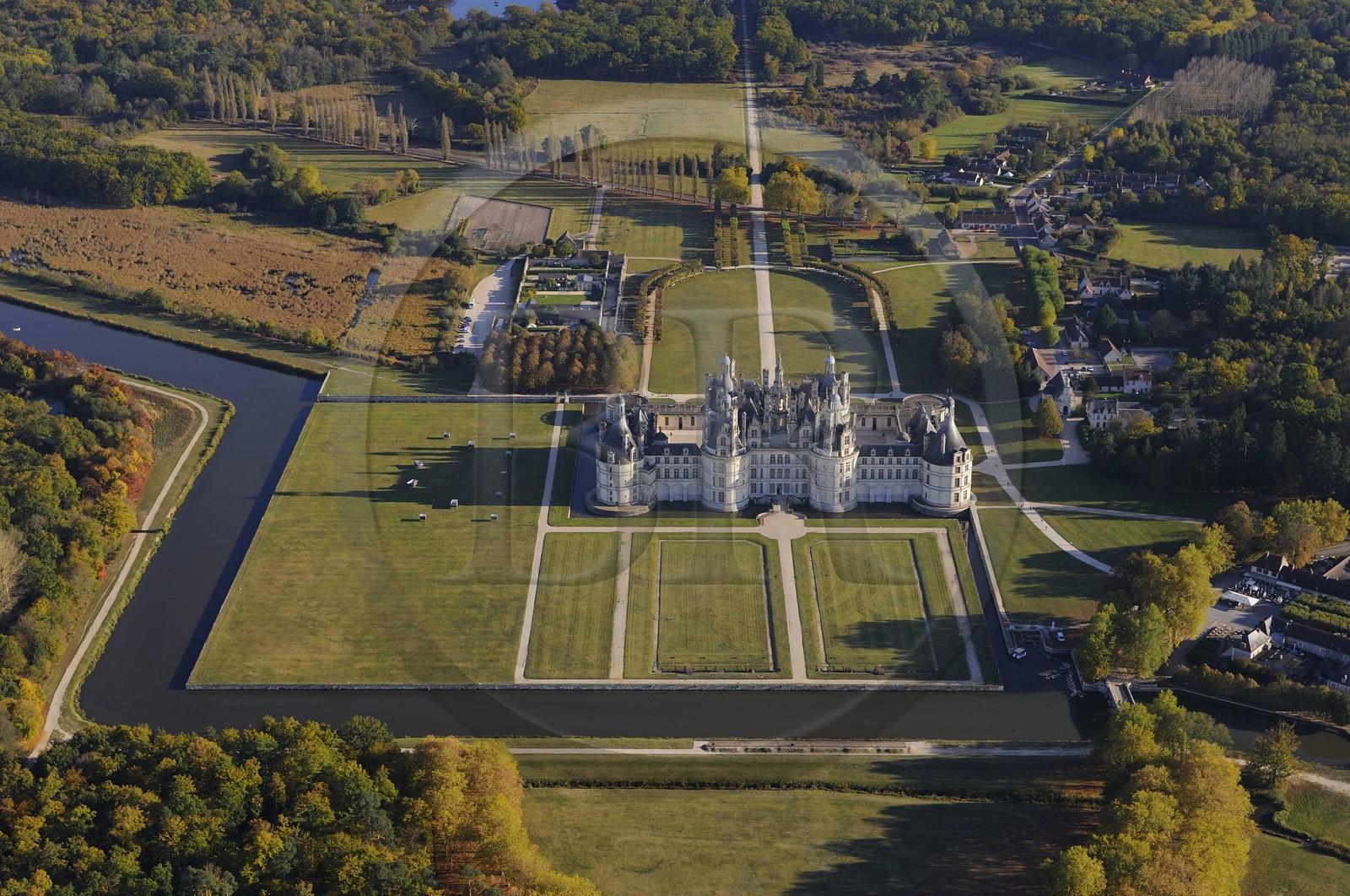 France, Loir et Cher, Loire Valley listed as World Heritage by UNESCO, Chateau de Chambord (aerial view)