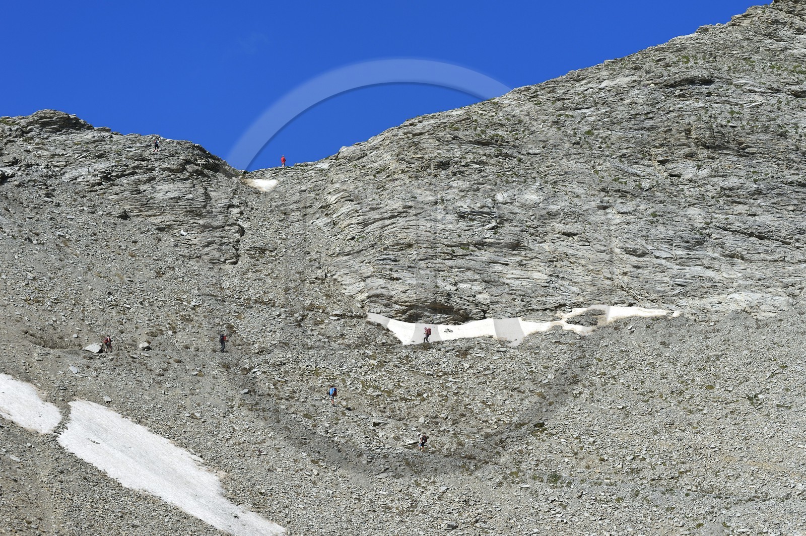 France, Alpes-de-Haute-Provence (04), Uvernet-Fours, parc national du Mercantour, vallée de l'Ubaye, sentier de randonnée du circuit des lacs qui grimpe vers le col de la Petite Cayolle (2639 m)