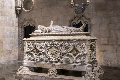 Portugal, Lisbon, Belem, Hieronymites Monastery (Mosteiro dos Jeronimos), listed as World Heritage by UNESCO, Santa Maria church, manueline style tomb of Vasco da Gama