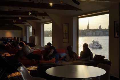 Sweden, Stockholm, Södermalm Island, the Museum of Photography Fotografiska, the bar on the top floor offers one of the most beautiful views of the city