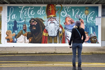 France, Meurthe-et-Moselle (54), Nancy, marché couvert d'Haussonville, fresque sur le thême de Saint-Nicolas par le collectif Moulin Crew   Phantasia