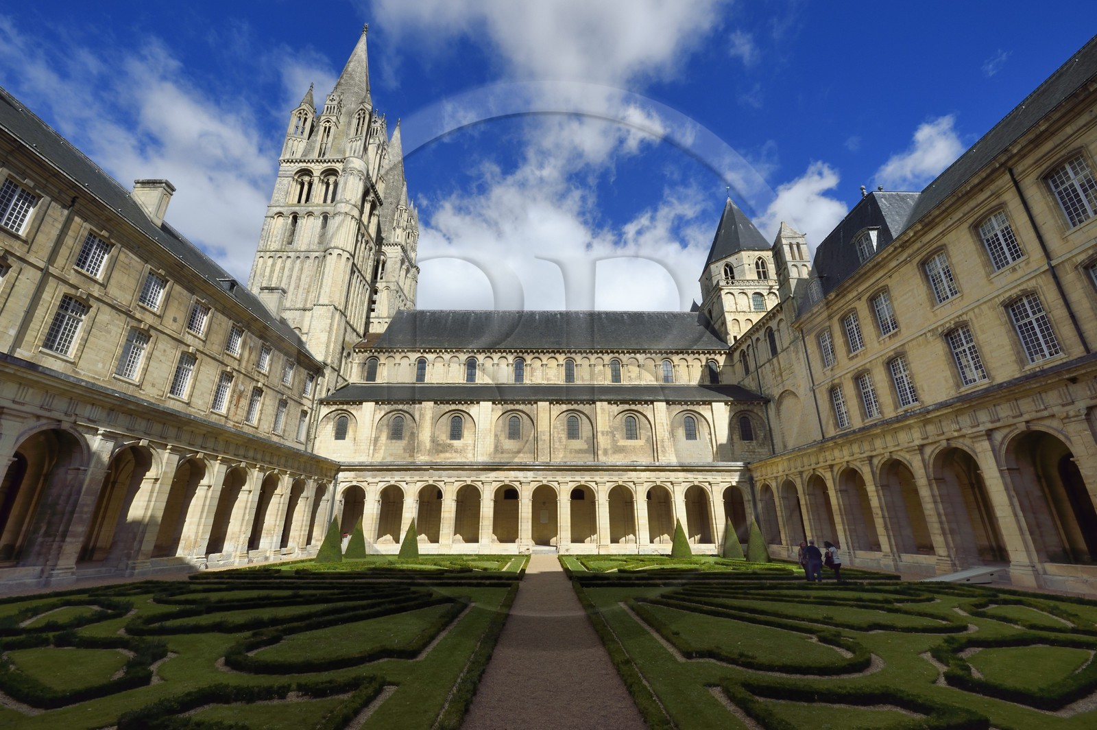 France, Calvados, Caen, the Abbaye aux Hommes (Men's Abbey), the cloister and the Saint-Etienne church