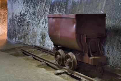 Roumanie, Transylvanie, région de Cluj, Turda, ancienne mine de sel de Turda dont l'exploitation a commencée à l'époque romaine, transformée en centre de loisirs et de santé, ancien chariot de la mine