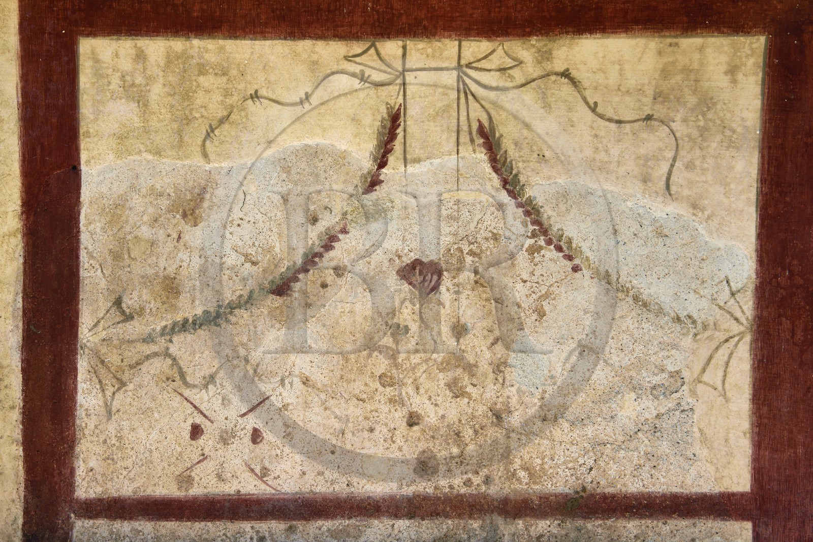 France, Var (83), Hyères, quartier de l'Almanarre, site archéologique d'Olbia fondé vers 350 avant JC par des Grecs venant de Marseille, détail du comptoir peint d'une gargote de la période romaine