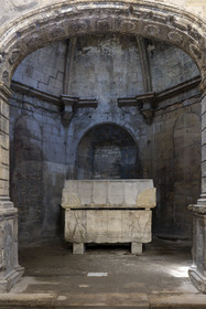 France, Bouches du Rhone, Arles, the Alyscamps, listed as World heritage by UNESCO, a pagan then Christian necropolis from the Roman era to the Middle Ages, sarcophagus (end of the 4th century - 5th century) presented in the Saint-Honorat des Alyscamps church