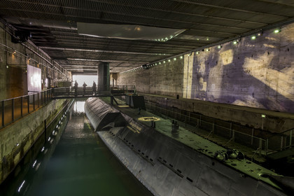 France, Loire Atlantique, Saint Nazaire, the former German submarine bases built during the last world war border the dock of the port of Saint-Nazaire, in the Fortified Lock bunker that houses the Espadon submarine