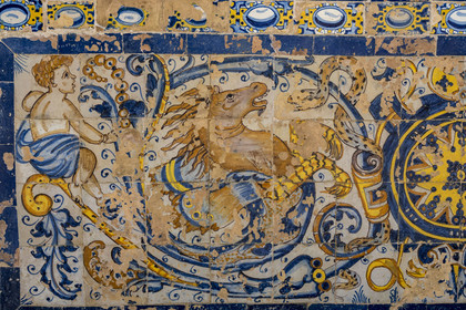 Spain, Andalusia, Seville, the Alcazar of Seville (Reales Alcazares de Sevilla), listed as World Heritage by UNESCO, Palacio Gotico, sala de las Bovedas, azulejos from Charles V hall