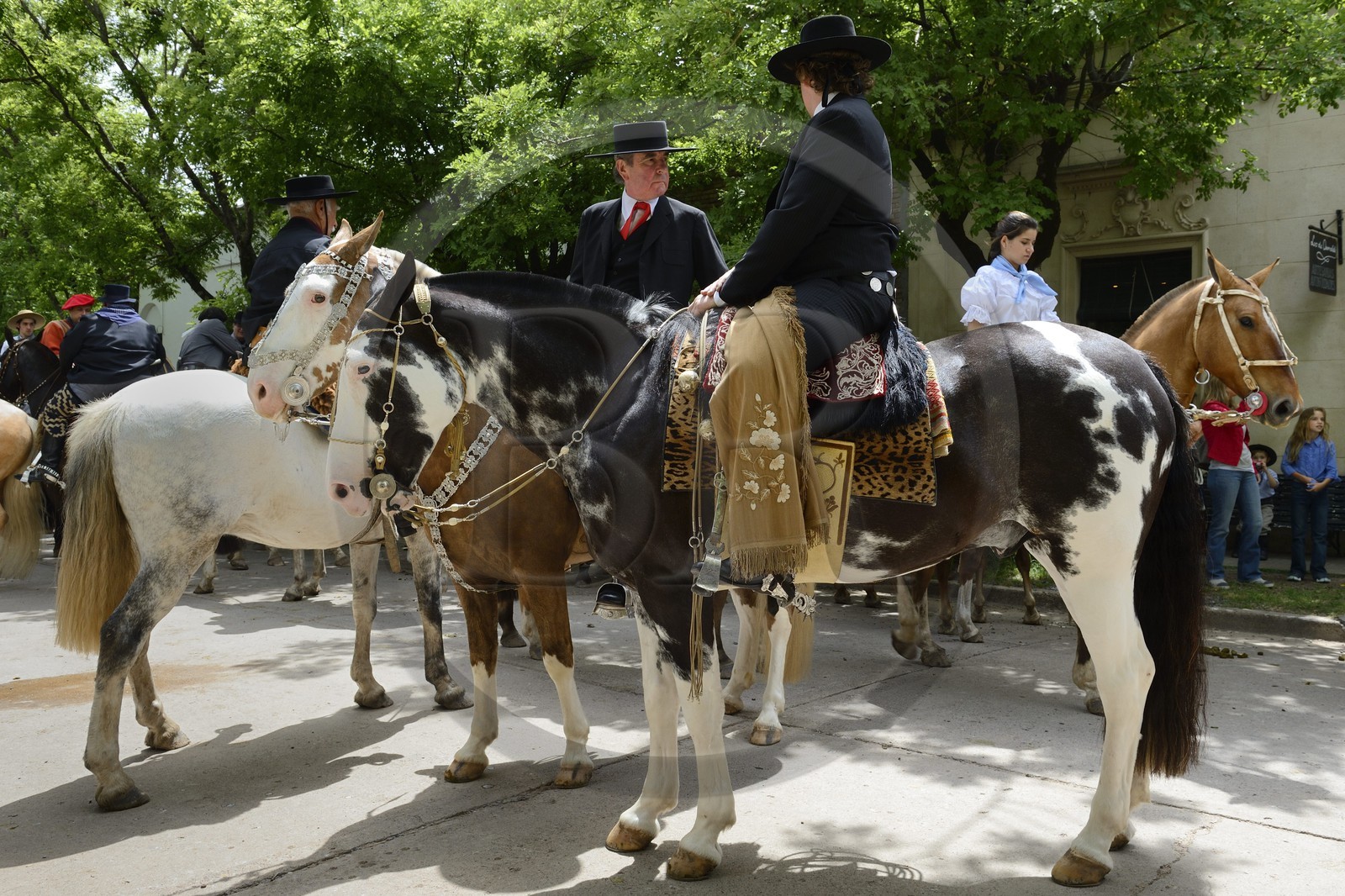Argentina, Buenos Aires Province, San Antonio de Areco, Tradition Day festival (Dia de Tradicion), gauchos parade on horseback in traditional dress,  estanciero (gaucho who owns a ranch)